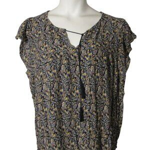 Old Navy XL Navy Blue Yellow Floral Shirt Top